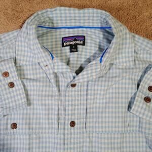 Patagonia Shirt Mens Medium Blue Plaid Island Hopper Lightweight Outdoors Casual